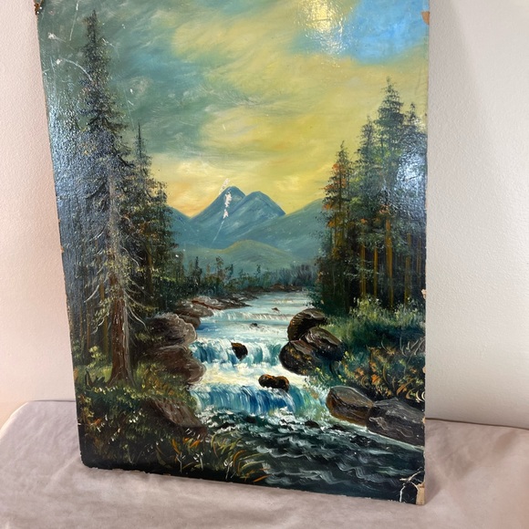 Source Unknown Other - Antique Oil Painting FW Devoe Art Board Mountain Landscape Vintage Artwork Old